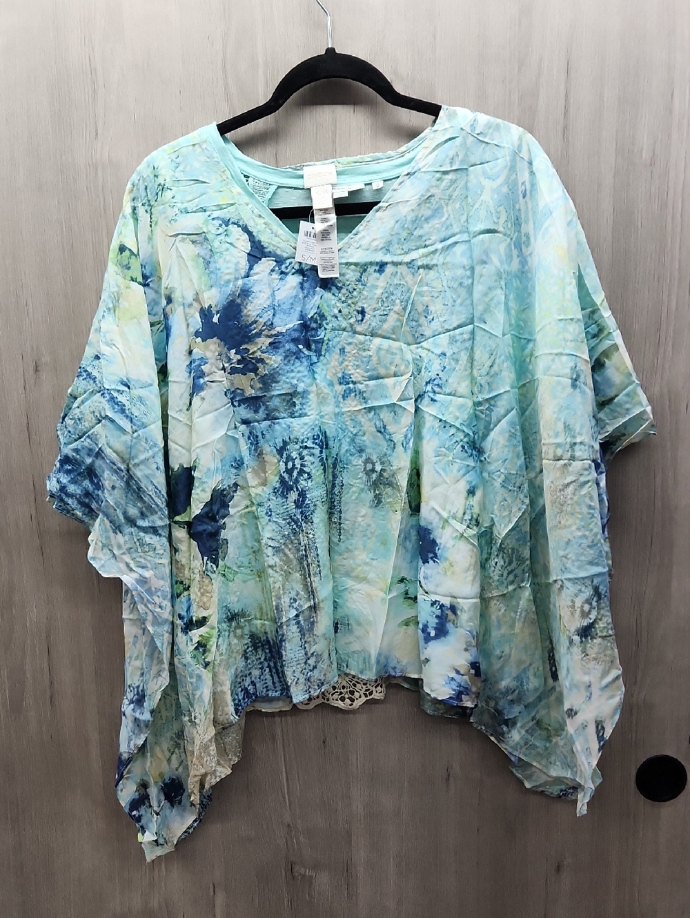 Chico's Sea Foam Green  Multi-Color Abstract V-Neck Poncho.